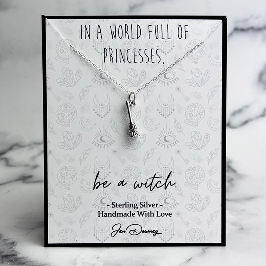 Witch quote besom necklace